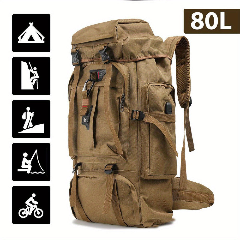 80L Hiking Backpack – Water-Resistant Nylon, Padded Back & Multi-Compartment