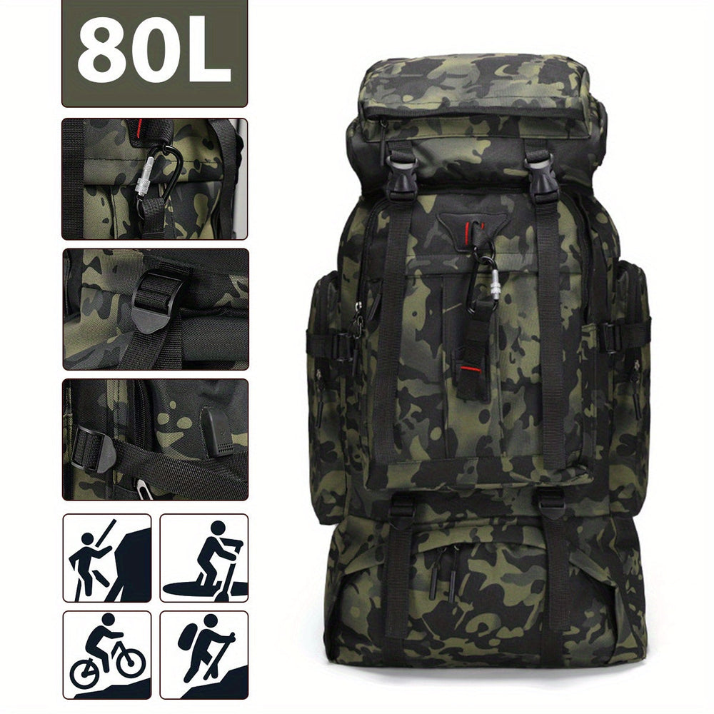 80L Hiking Backpack – Water-Resistant Nylon, Padded Back & Multi-Compartment