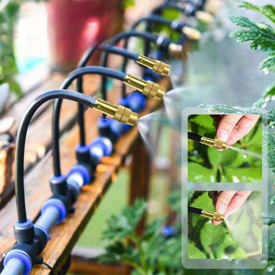 Garden Misting System – 20m Hose, 20 Brass Nozzles & Tool-Free Setup