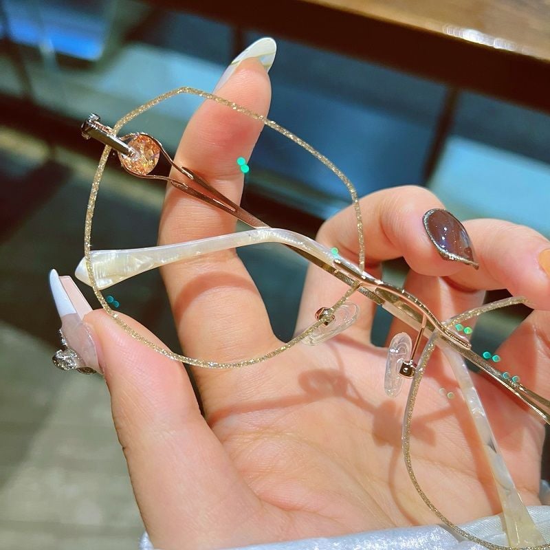 Frameless Reading Glasses with Blue Light Filter and Decorative Stones