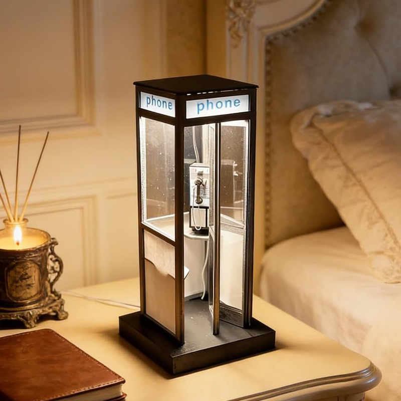 Phone Booth Table Lamp – Vintage Design, 21cm & Warm Ambient Light