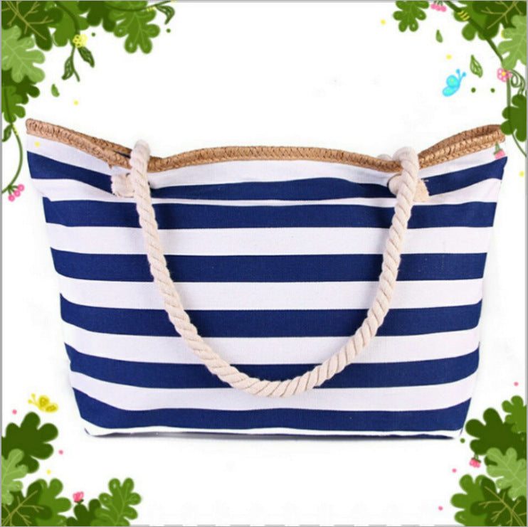 Striped Beach Tote Bag – Rope Handles, Spacious & Nautical Design