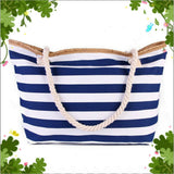 Striped Beach Tote Bag – Rope Handles, Spacious & Nautical Design