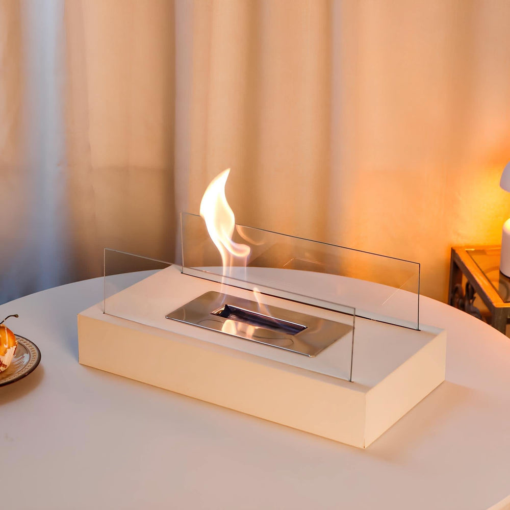 Bio-Ethanol Table Fireplace – Tempered Glass & Steel, 28×14×14 cm, Smokeless Flame