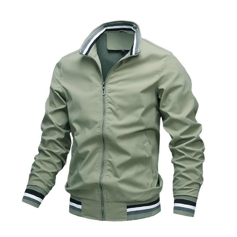 Men's Bomber Jacket with Synthetic Shell and Striped Rib Trim