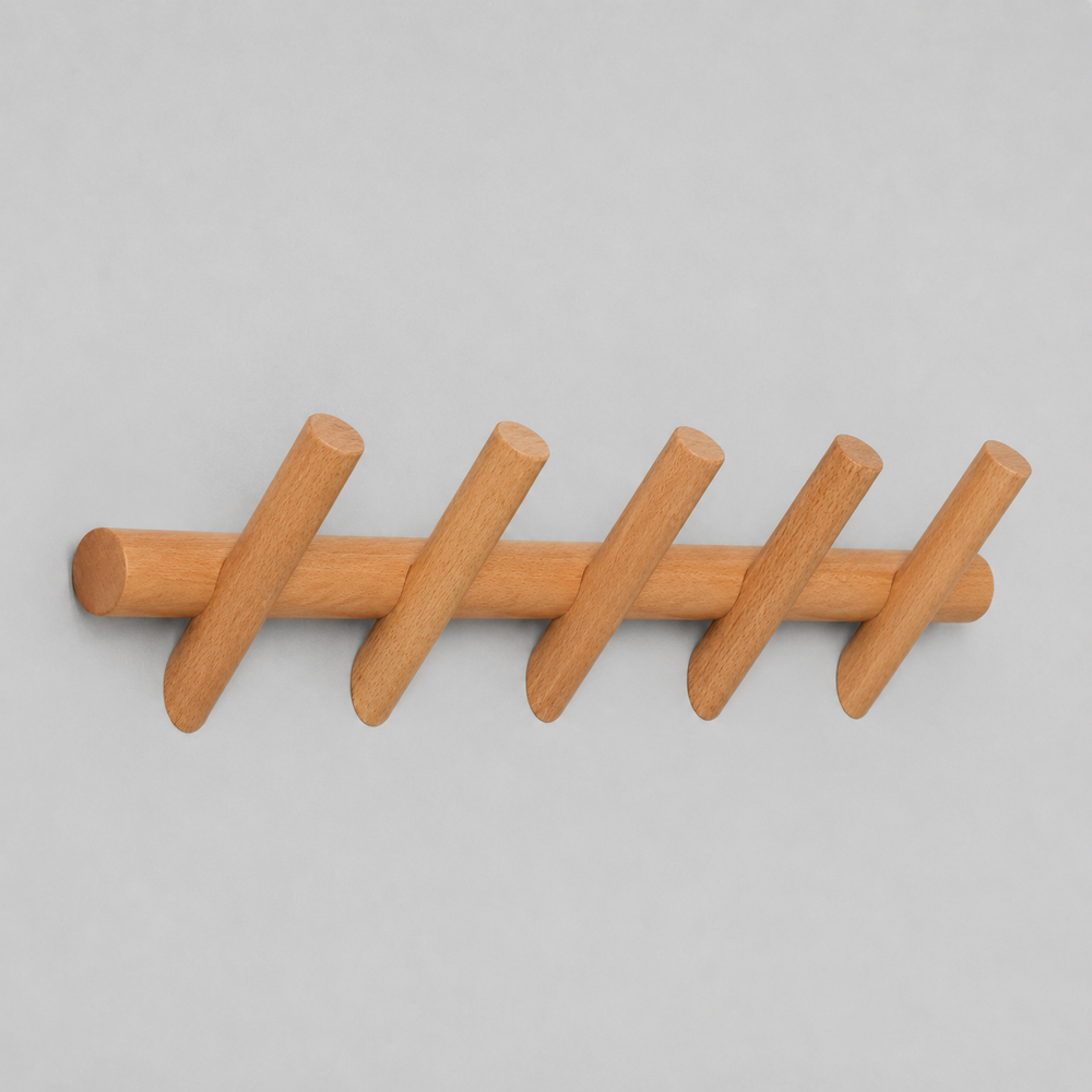 Wall Organizer Rack – Solid Oak Construction, Multi-Hook Design & Wall-Mounted Storage