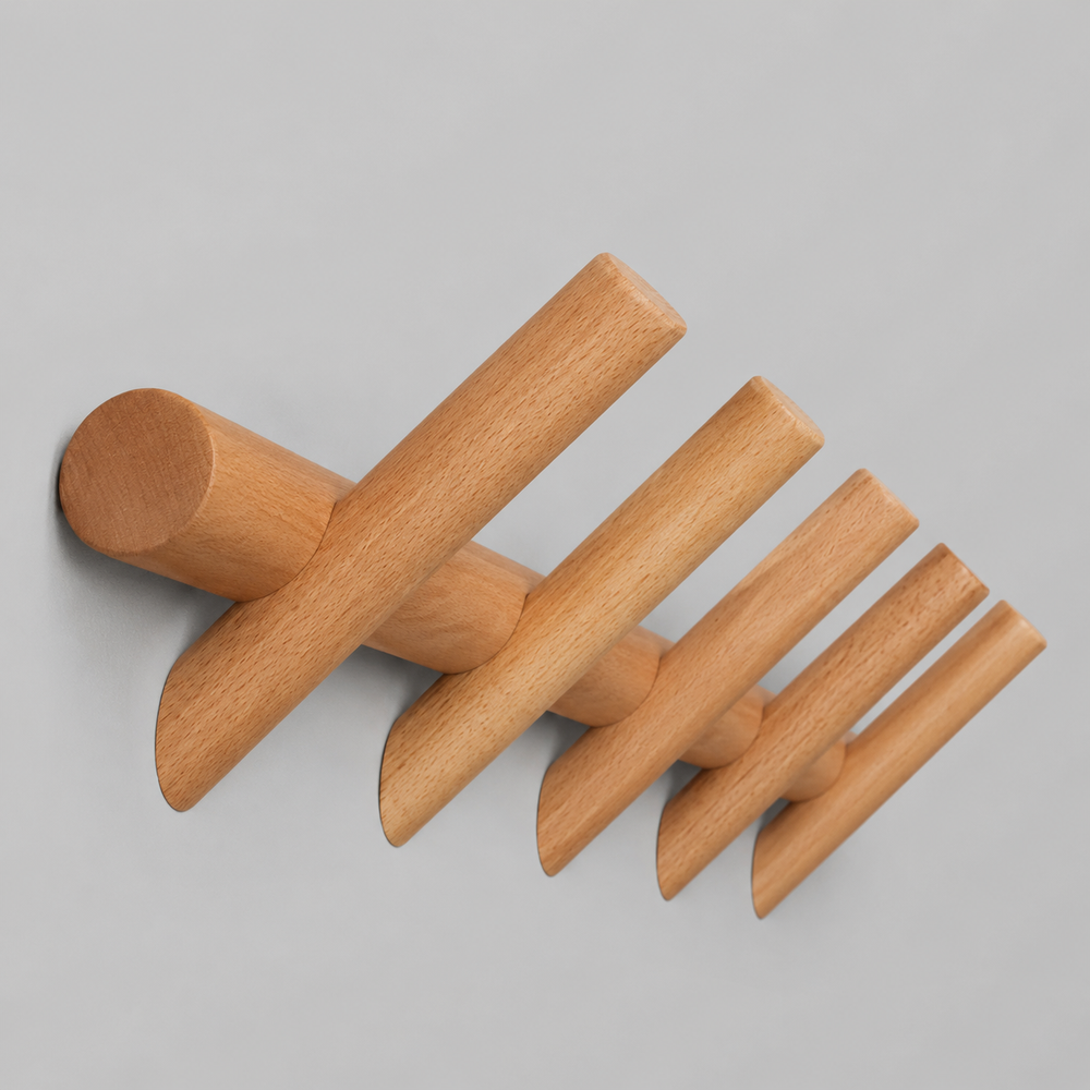 Wall Organizer Rack – Solid Oak Construction, Multi-Hook Design & Wall-Mounted Storage