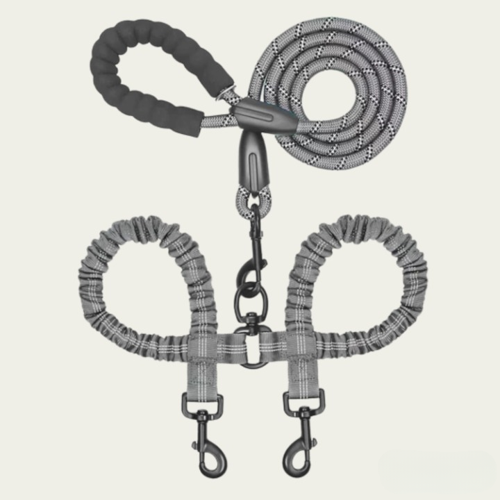 Double Dog Leash – 360° Swivel, Shock-Absorbing Bungee & Durable Nylon for Two Dogs