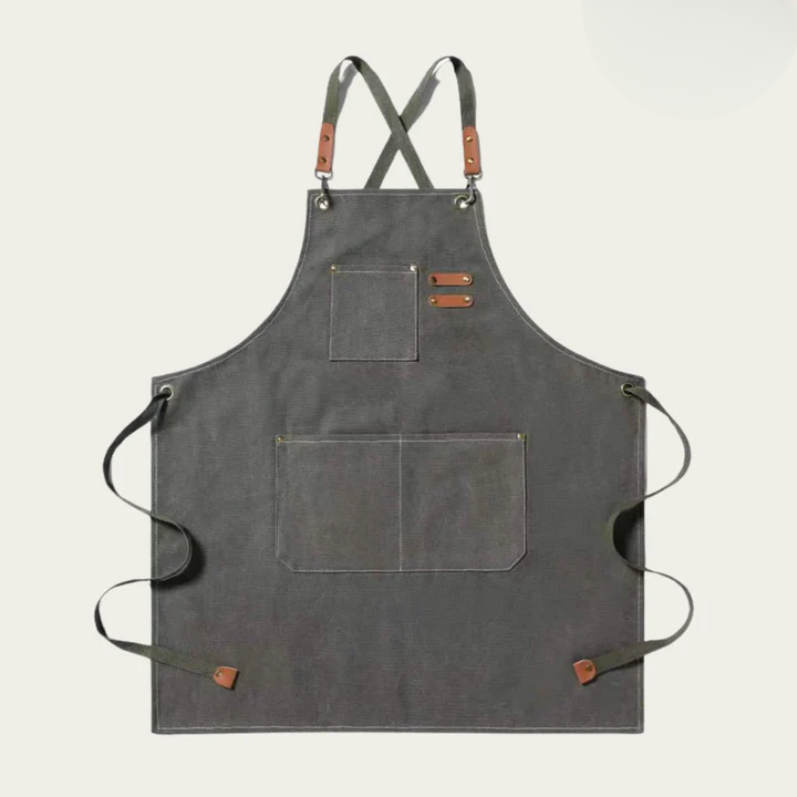Multifunctional Canvas Work Apron with Cross-Back Straps and Multiple Pockets for Crafts and DIY Projects
