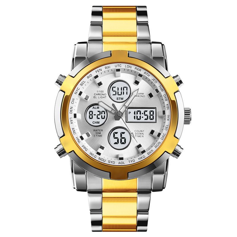 Unisex Digital Sports Watch – 3 Time Zones, 30m Waterproof & EL Backlight