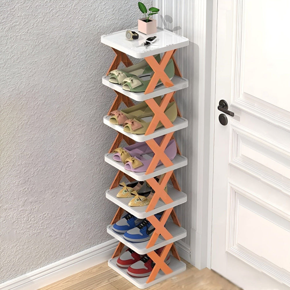 Foldable Shoe Rack – Plastic, 3–7 Tiers, Holds Up to 14 Pairs