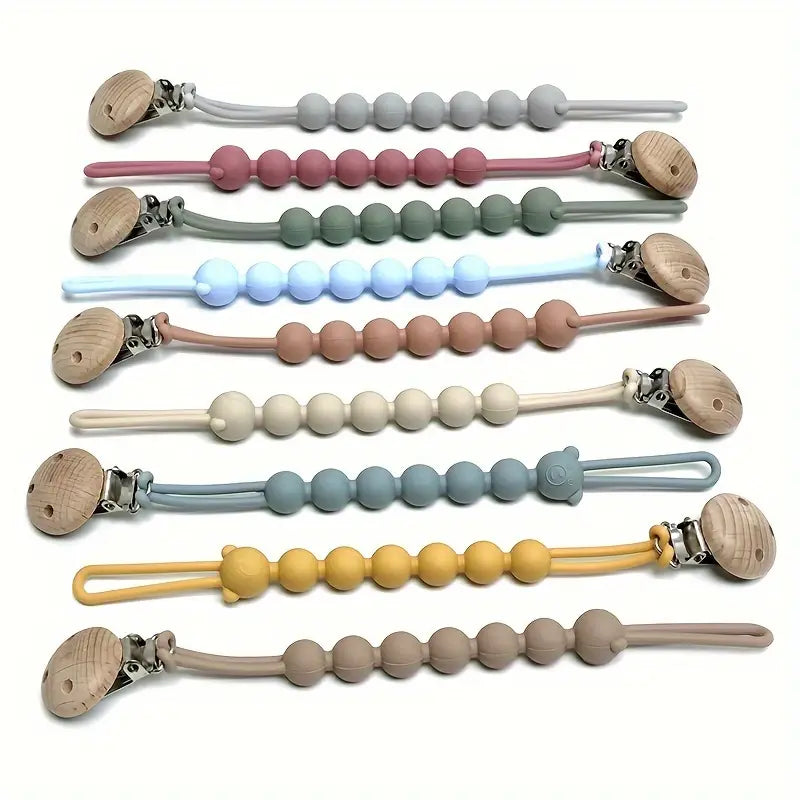 Silicone Pacifier Clip Chain – BPA-Free, Wooden Clip & Bear Design for Babies