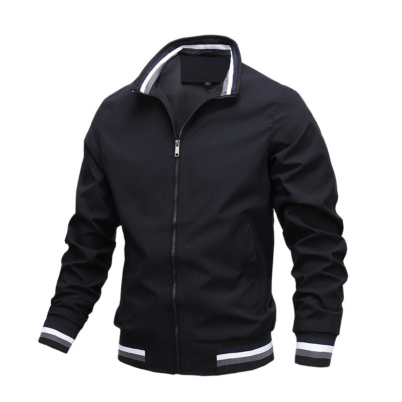 Men's Bomber Jacket with Synthetic Shell and Striped Rib Trim
