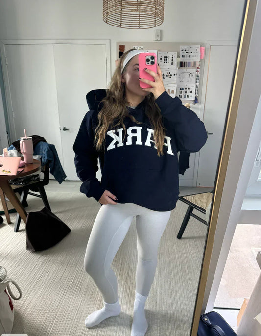 Varsity Oversized Navy Hoodie with White Lettering - Comfortable & Stylish Sweatshirt for Men and Women