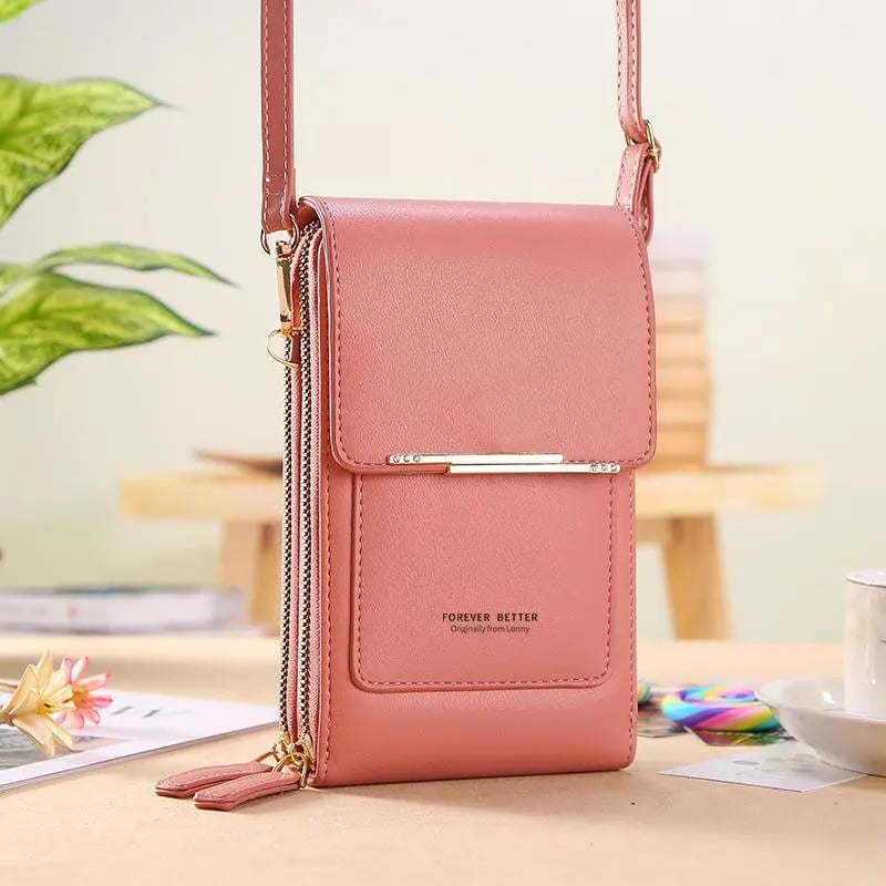 Phone Crossbody Bag with Touchscreen Window – Faux Leather, Card Slots, Fits to 16.5cm