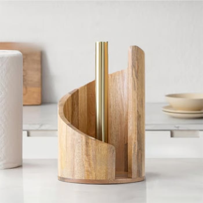 Wooden Paper Towel Holder – Solid FSC Wood, Metal Rod & Non-Slip Base