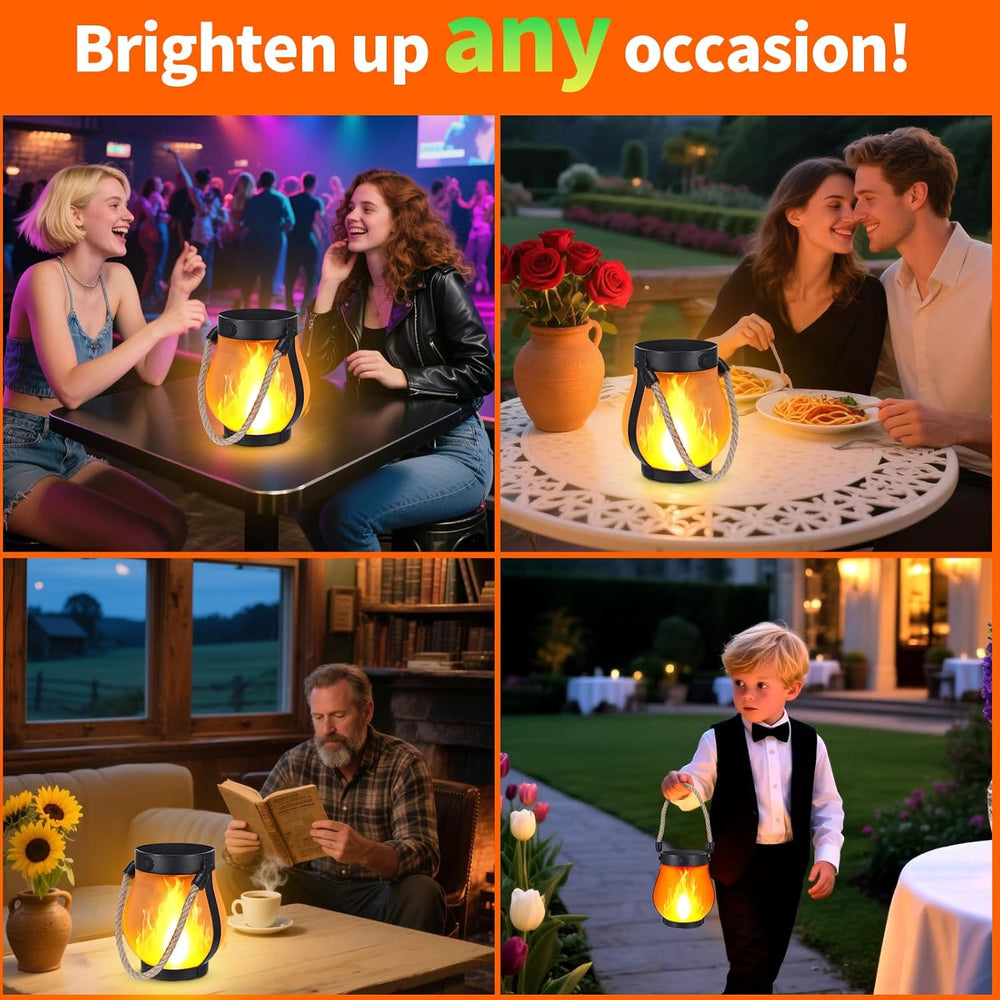 Solar LED Flame Lantern – Realistic Flame Effect, Dusk Sensor & USB Backup