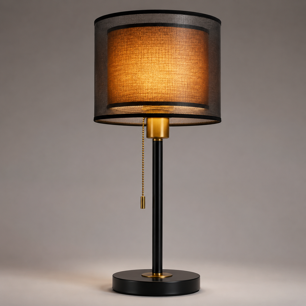 Table Lamp – Double Fabric Shade, Metal Base & Vintage-Inspired Design