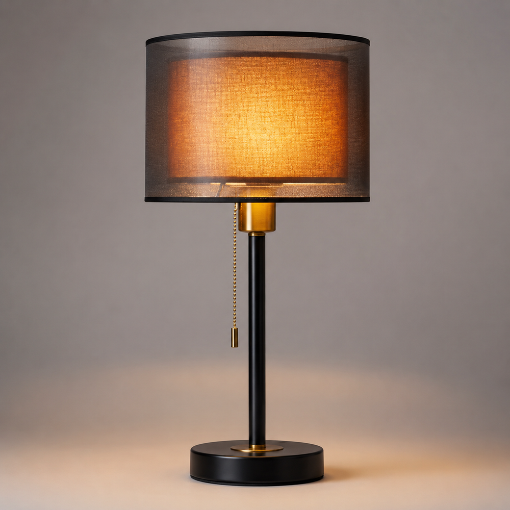 Table Lamp – Double Fabric Shade, Metal Base & Vintage-Inspired Design