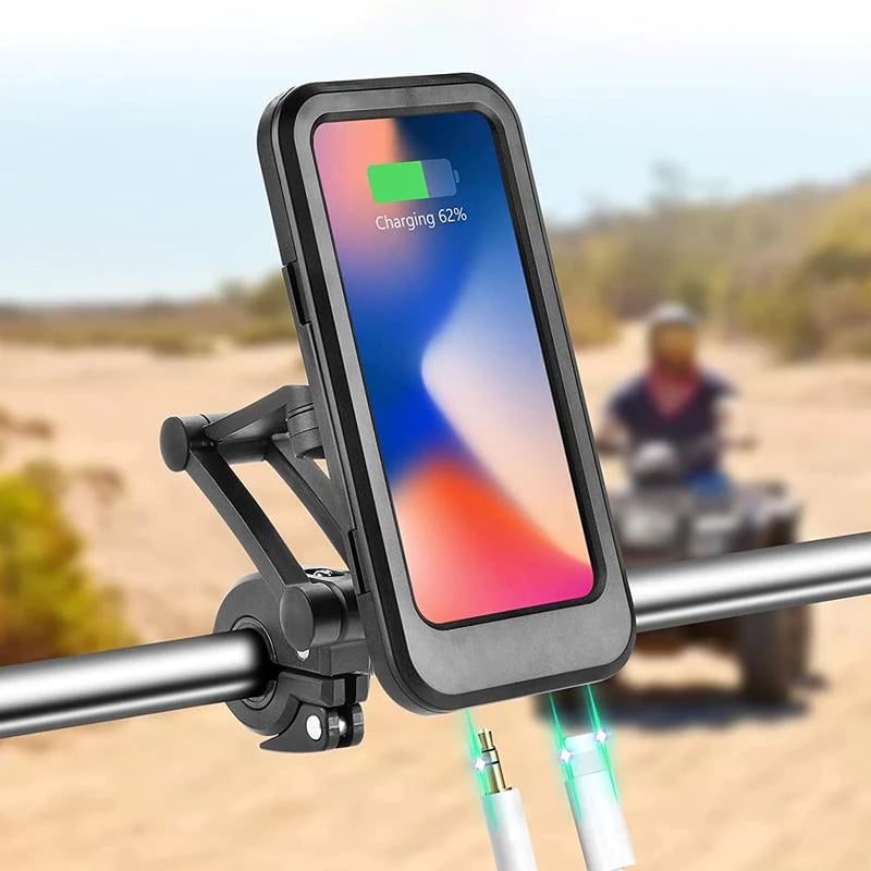 Waterproof Bike Phone Mount – 15W Wireless Charging, 5000mAh, Fits 4.5–6.8 Inch Phones