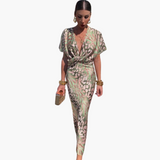 Women's Midi Dress – V-Neck & Knotted Front Detail