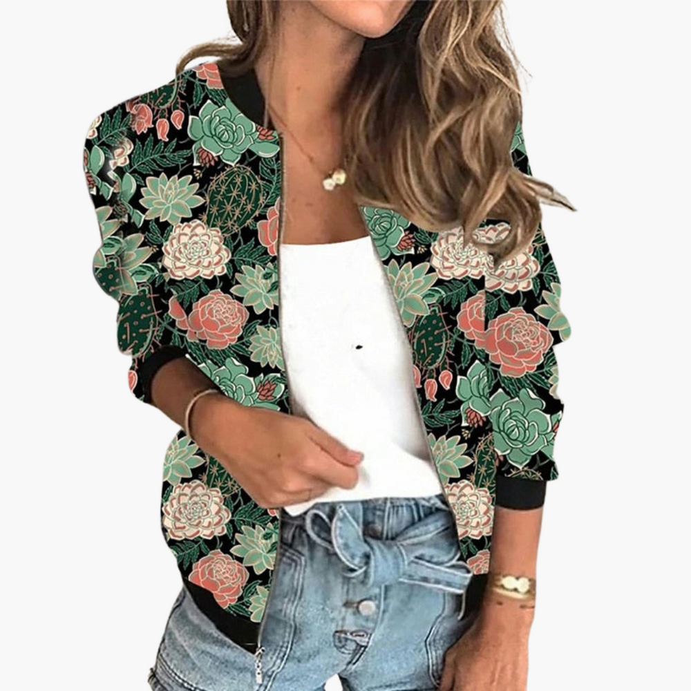 Bomber Jacket – Women's, Lightweight & Floral Pattern