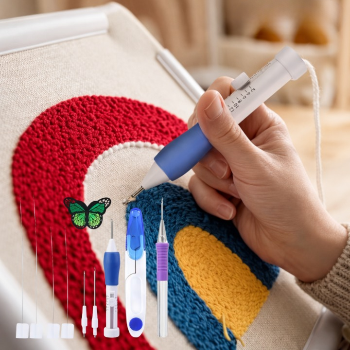 Embroidery Starter Kit – Water-Soluble Stick-On Patterns, 50 Thread Colors & Needles