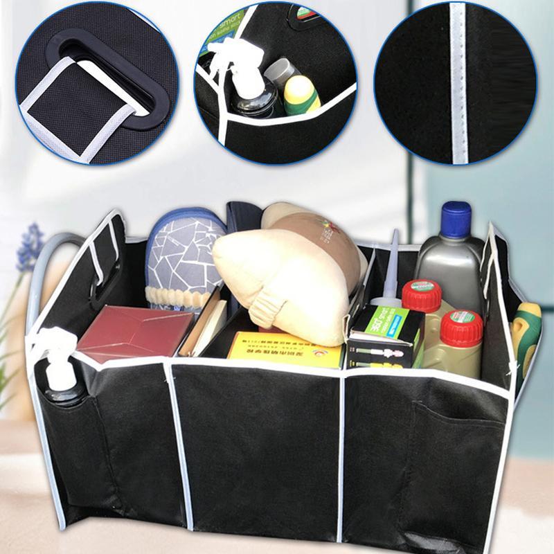 Foldable Car Trunk Organizer – Waterproof, 3 Compartments & Black Nonwoven