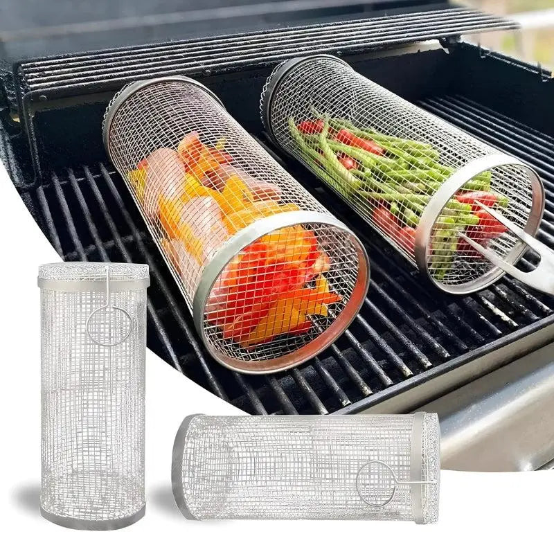 Rolling Grill Basket – 304 Stainless Steel, 9×31cm & Dishwasher-Safe