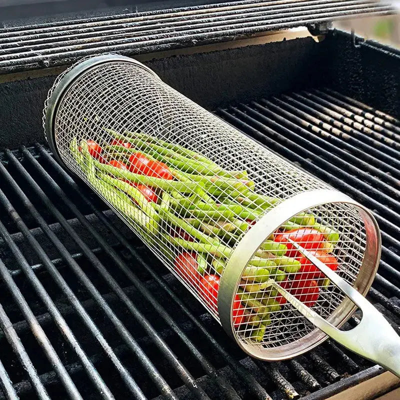 Rolling Grill Basket – 304 Stainless Steel, 9×31cm & Dishwasher-Safe