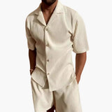 Men's Two-Piece Summer Set – Textured Fabric, Short Sleeve Shirt & Shorts
