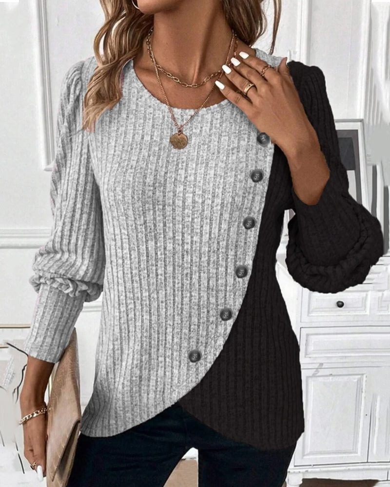 Evelyn Women's Color-Block Casual Top - Stylish & Comfortable Everyday Wear