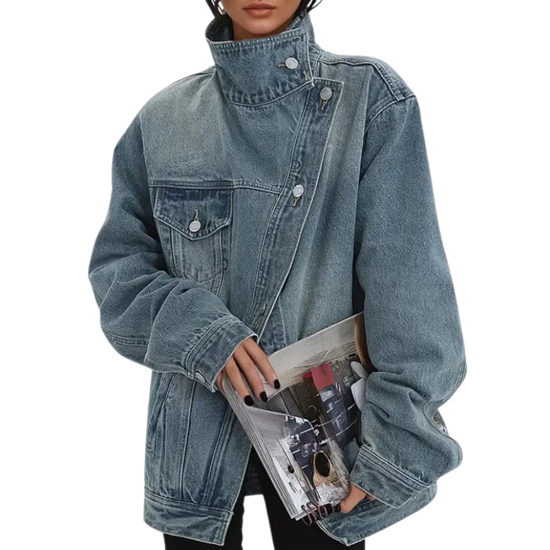 Enhanced Product Title: SKYE™ Retro-Inspirierte Asymmetrische Jacke mit Hohem Kragen & Vintage-Waschung – Stilvolle Damenjacke für Einzigartige Looks

This title includes relevant keywords while maintaining clarity and appeal for potential buyers.