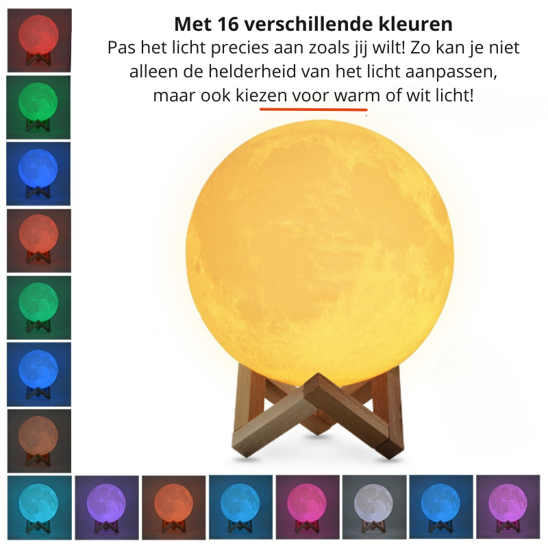 Dimmable Moon Lamp with Wooden Stand – 16 Color Options for Ambient Lighting