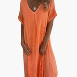Women's Midi Dress – V-Neck, Summer & Loose Fit