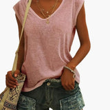 Women's Top – V-Neck, Cap Sleeves & Loose Fit
