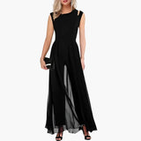 Women's Evening Dress – Black, Front Slit & Maxi Length