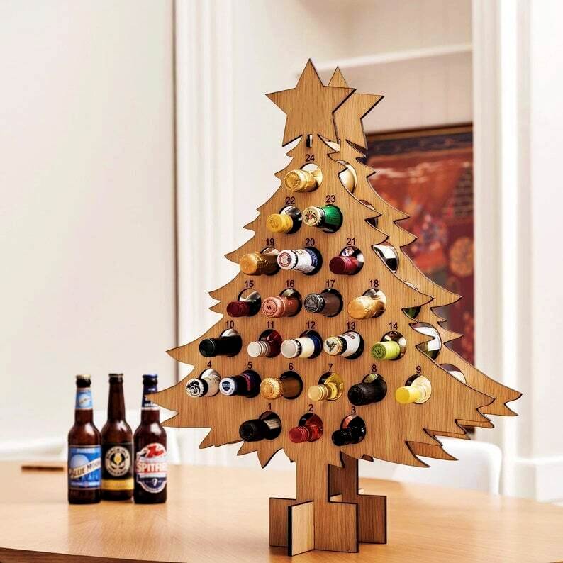 Wooden Christmas Advent Calendar Tree – Reusable Beer and Wine Holder