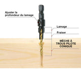 Wood Drill Bit Set – 5-Piece HSS Steel, Countersink Bits & Hex Key Included