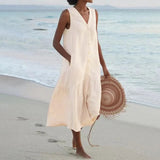 Elara – Stylish Linen Dress with V-Neck