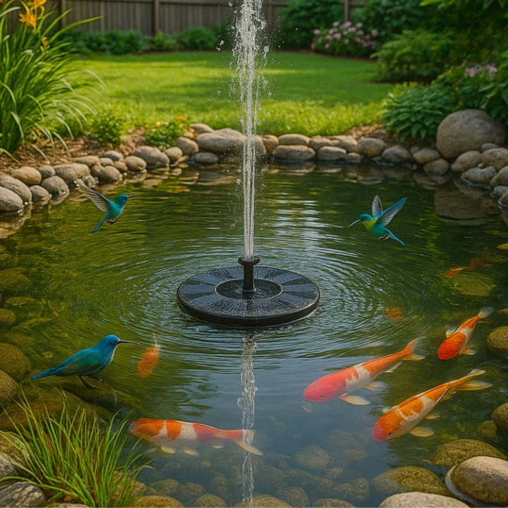 Solar Water Fountain – Wireless, 4 Nozzles, Ø 16 cm for Bird Bath & Pond