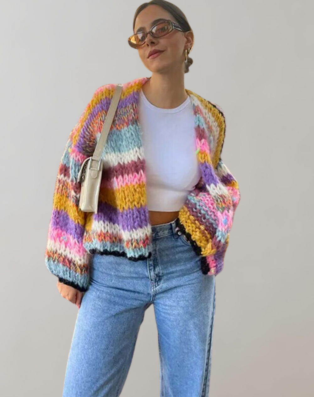 Colorful Knitted Ladies' Cardigan with Open Front – Ylva