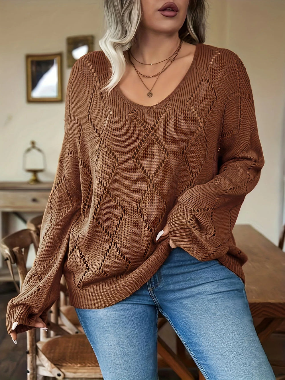 Women's plus-size oversized knit sweater- Marietta