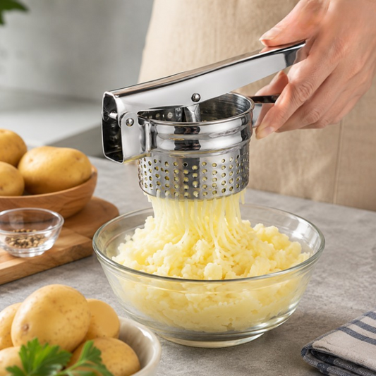 Stainless Steel Potato Masher – 304 Food-Grade, Ergonomic Grip & Dishwasher-Safe