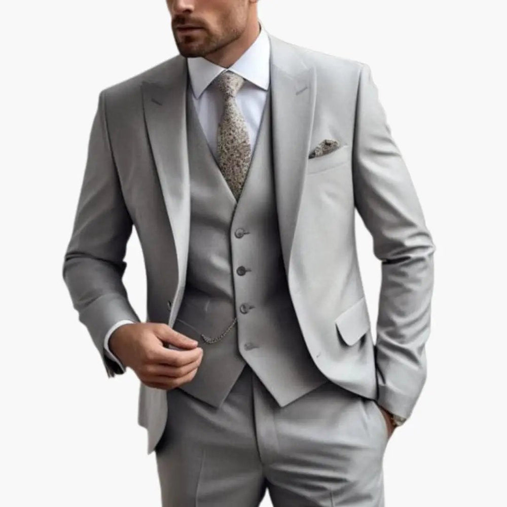 Men's Three-Piece Formal Suit – Blazer, Vest & Straight-Leg Trousers
