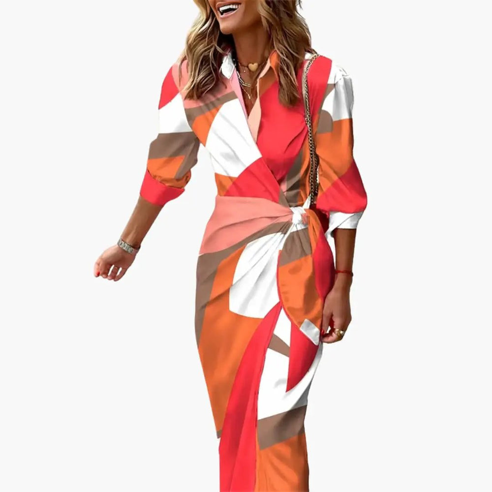 Women's Cotton Shirt Dress – Striped, Wrap Style & Midi Length