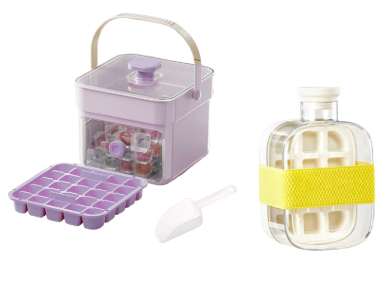 Push-Button Ice Cube Tray – BPA-Free PET/PP, Storage Bin & Ice Scoop
