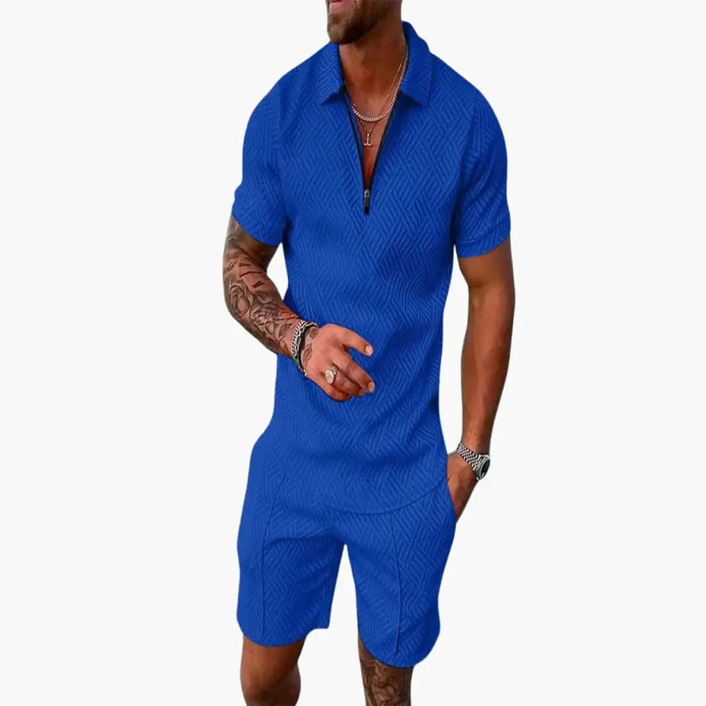 Men's Summer Shirt Set – Zip Front, Matching Shorts & Two-Piece