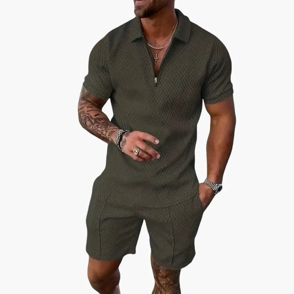 Men's Summer Shirt Set – Zip Front, Matching Shorts & Two-Piece