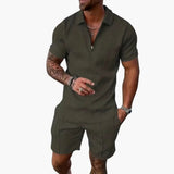 Men's Summer Shirt Set – Zip Front, Matching Shorts & Two-Piece